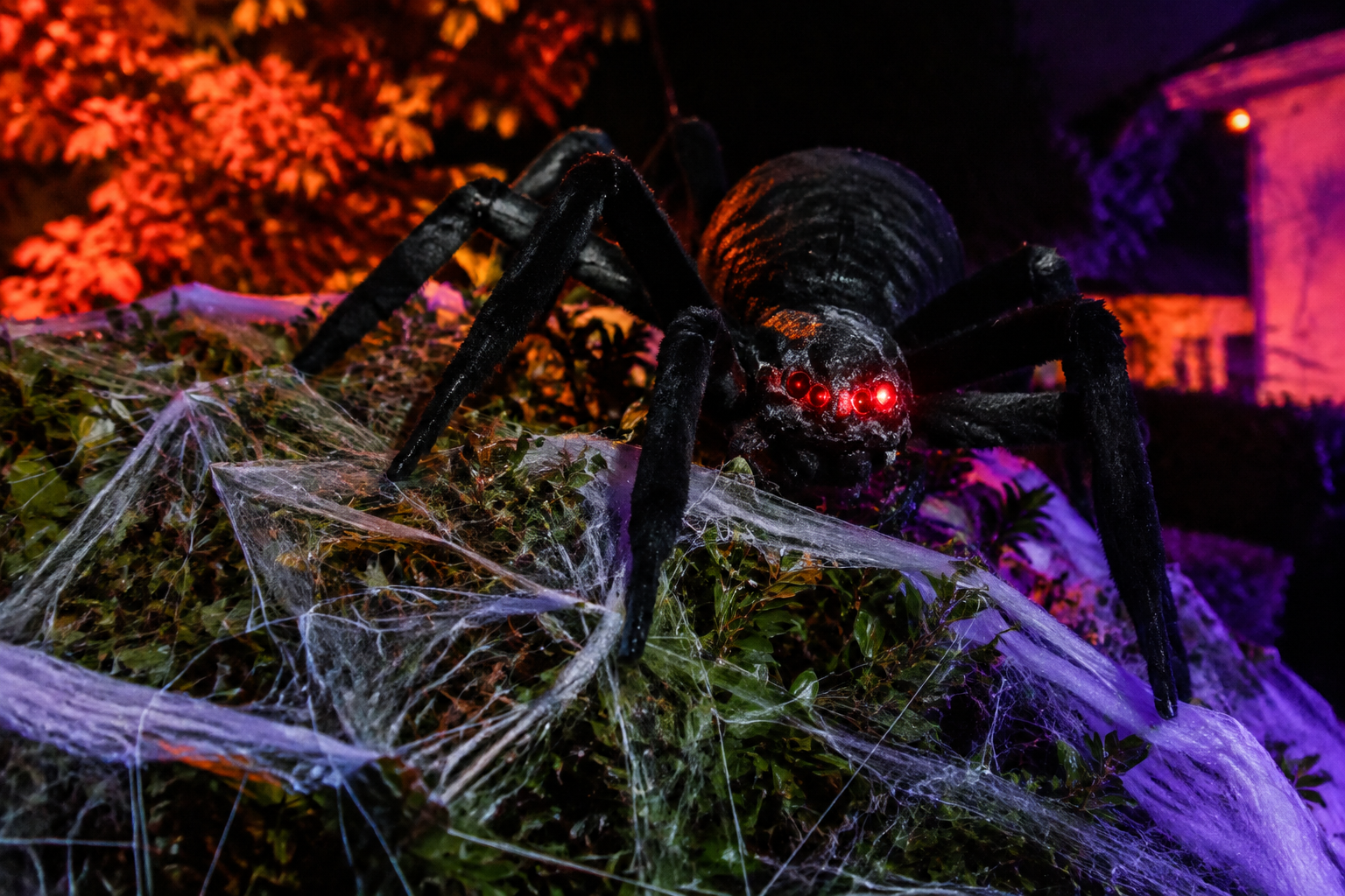 3. Giant Spider Web Display - backyard Halloween party idea