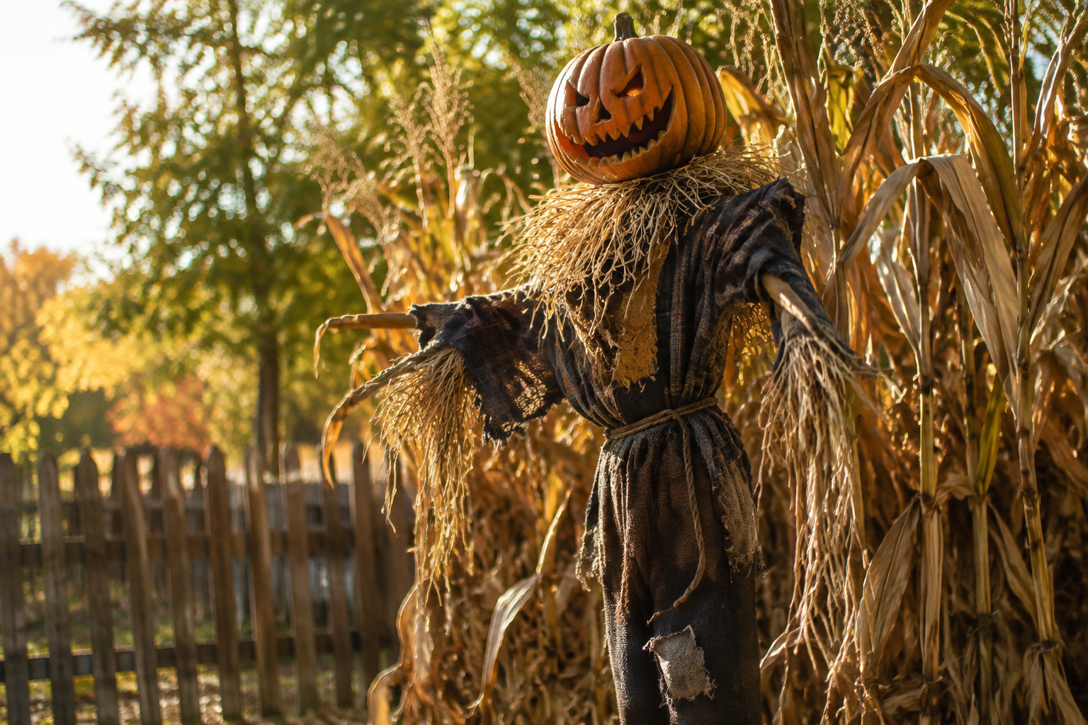 37. Scarecrow Guard Display - backyard Halloween party idea