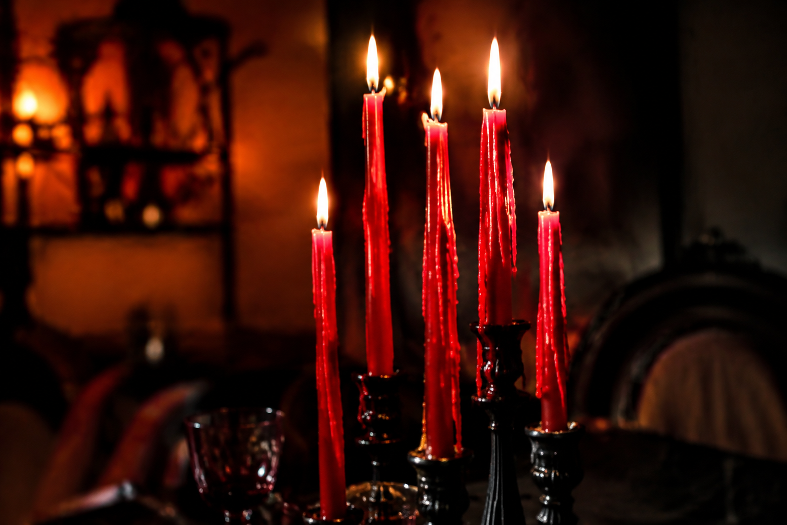 43. Blood Red Candle Centerpiece - backyard Halloween party idea