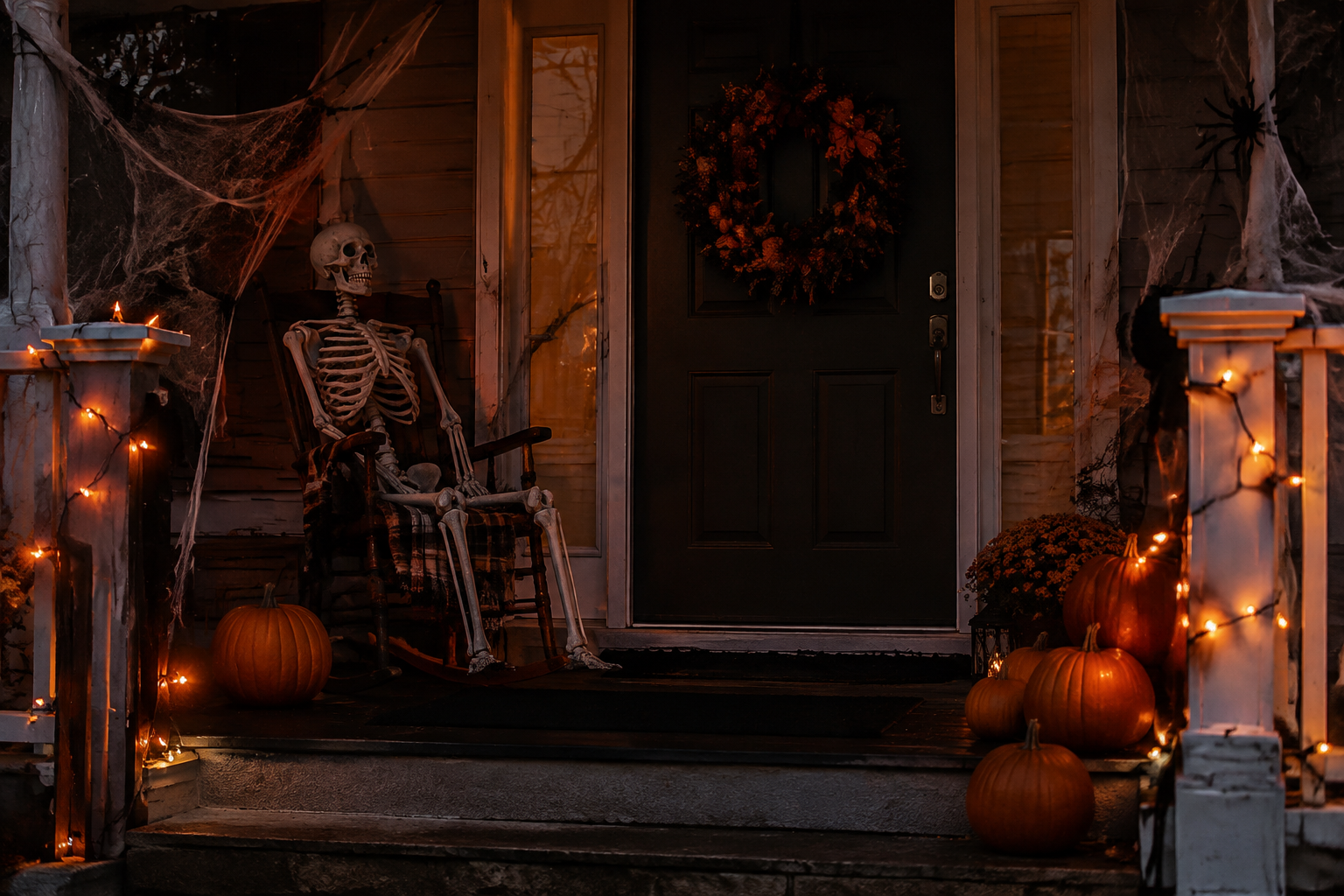 38. Haunted Porch Scene - backyard Halloween party idea