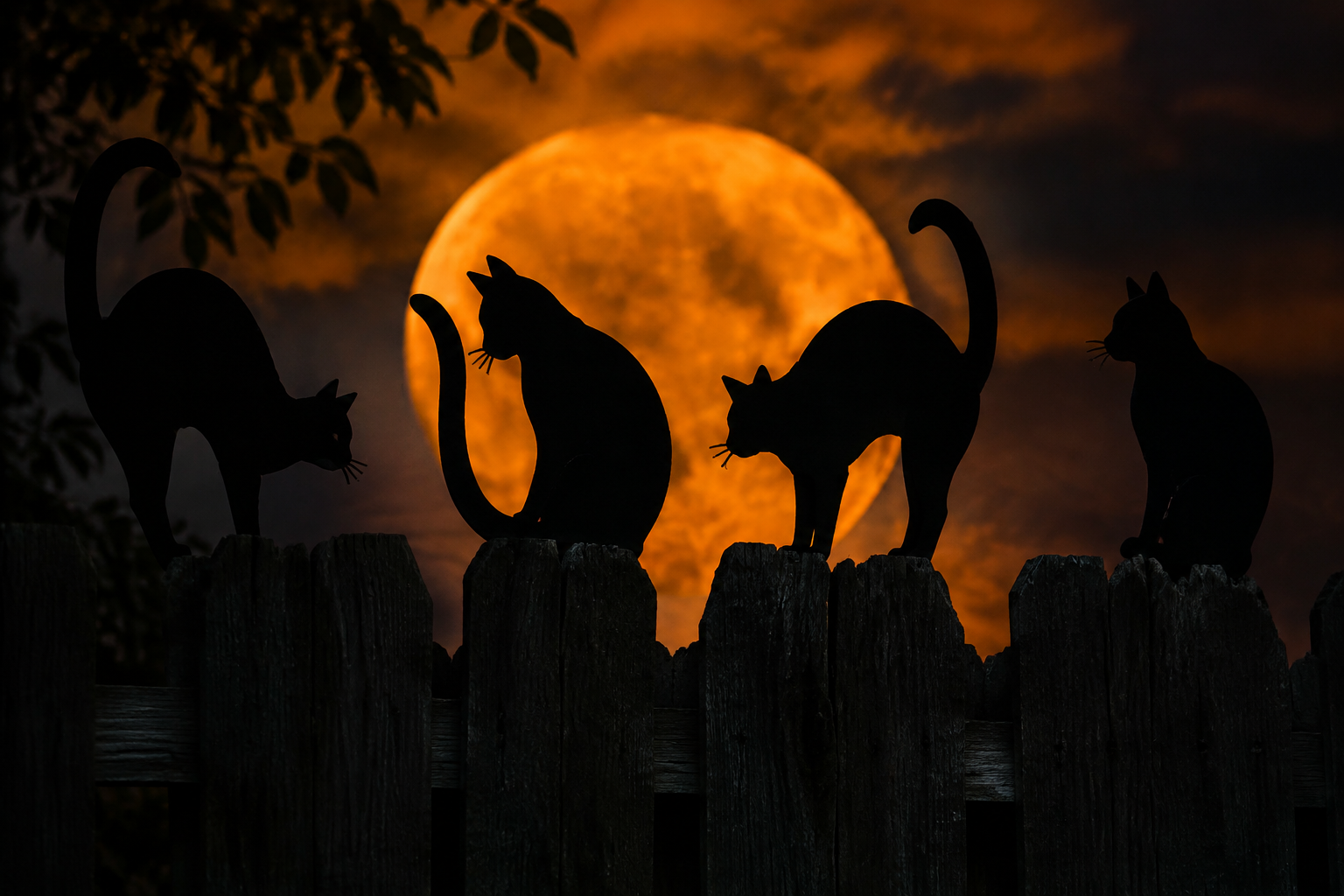 39. Black Cat Silhouette Cutouts - backyard Halloween party idea