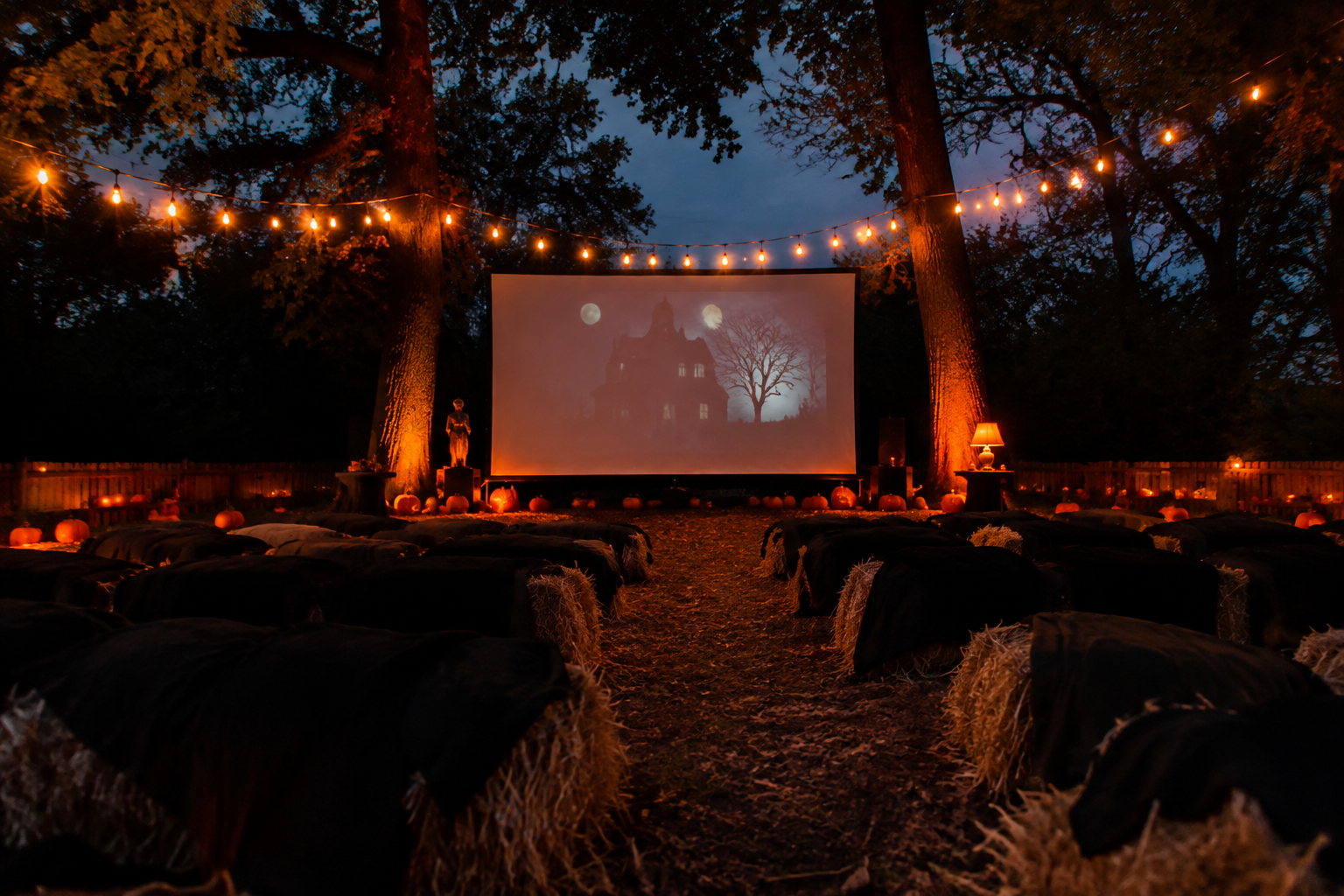 5. Haunted Outdoor Movie Night - backyard Halloween party idea