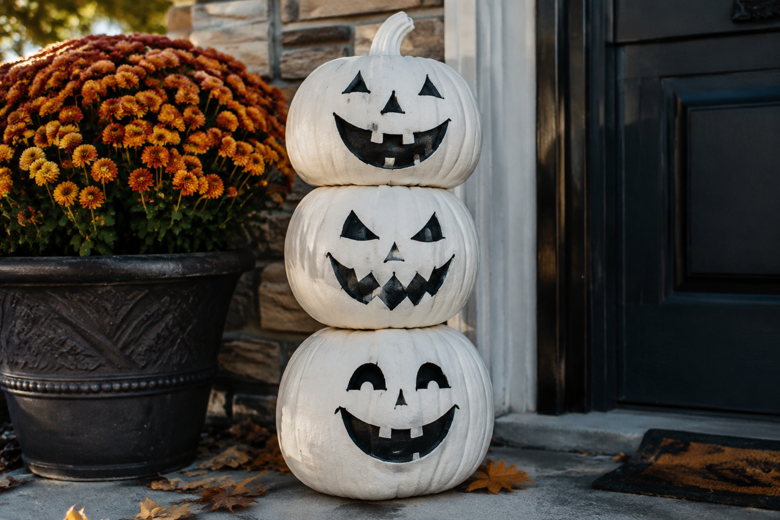 35. Pumpkin Topiary Stacks - backyard Halloween party idea
