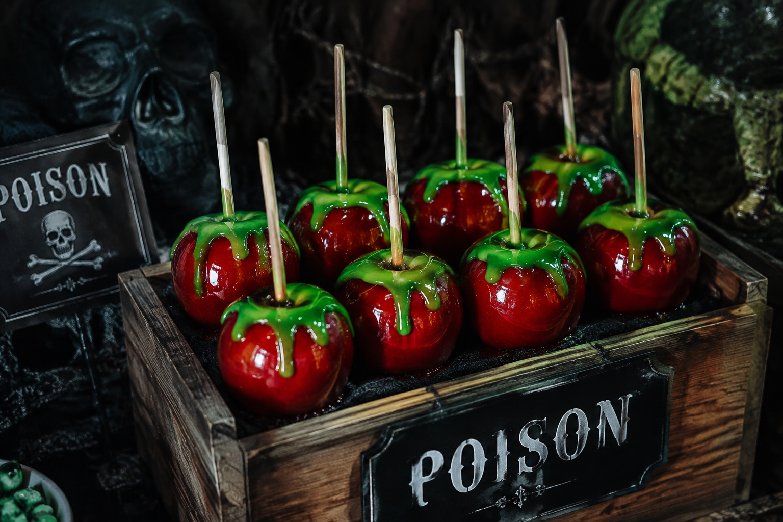 44. Poison Apple Treat Station - backyard Halloween party idea