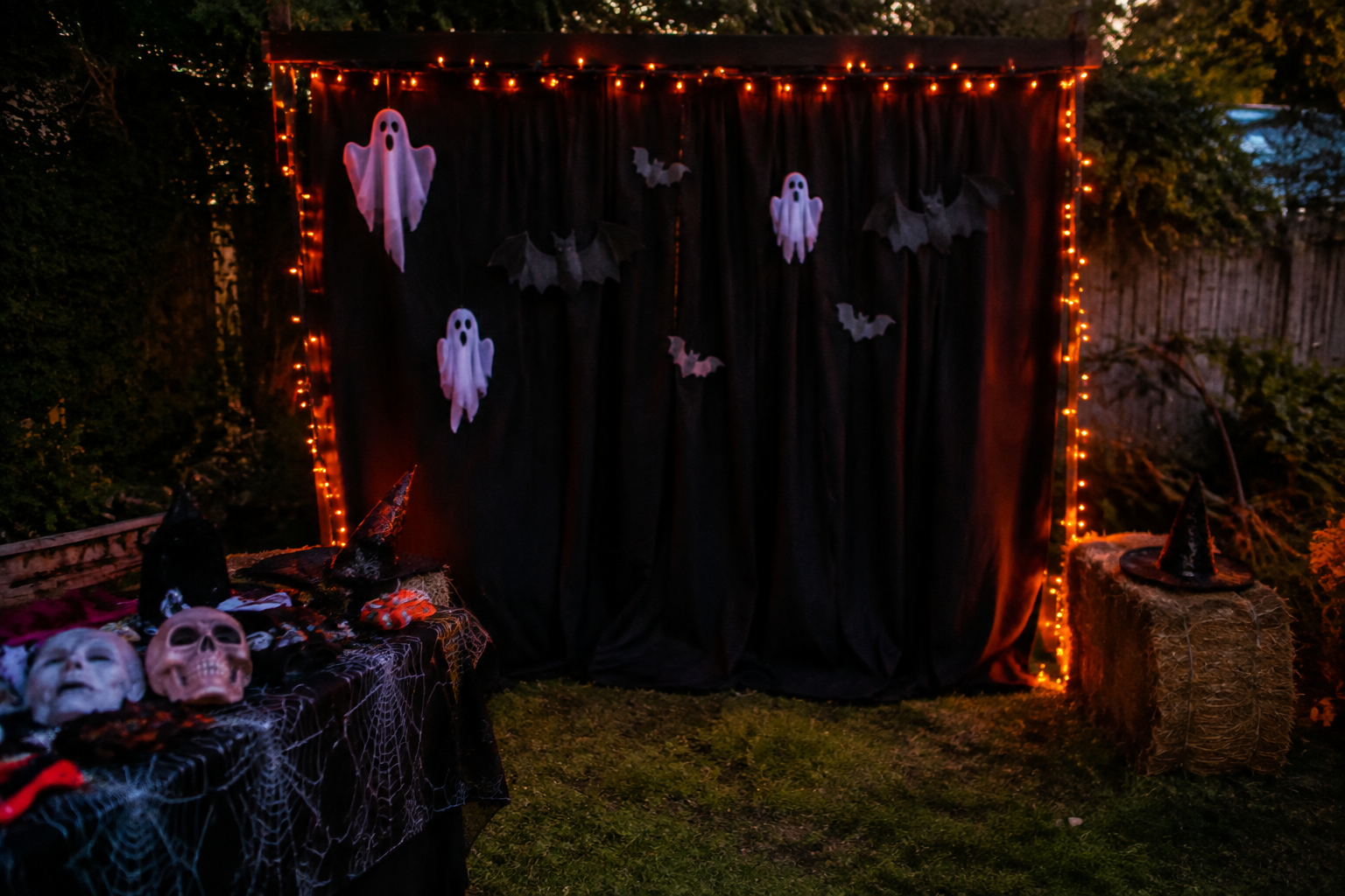 25. Spooky Photo Booth Corner - backyard Halloween party idea