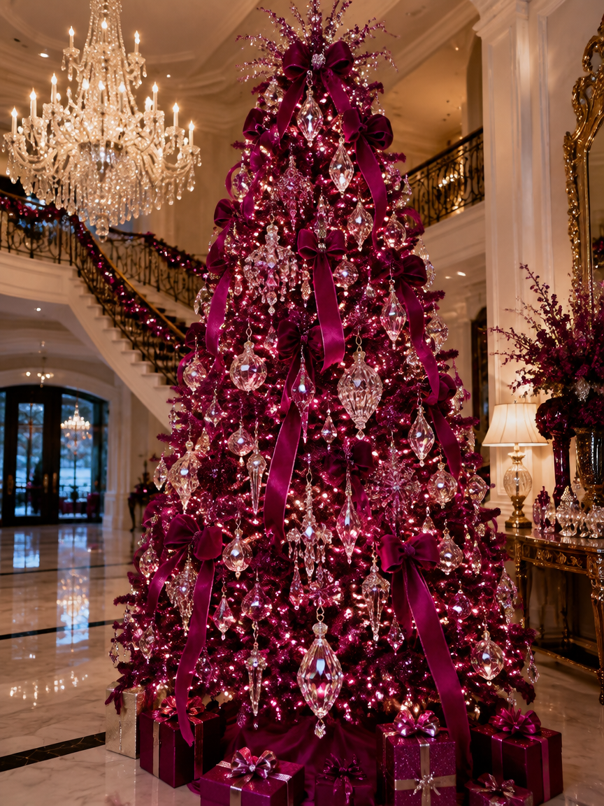 Magenta Crystal Chandelier Tree