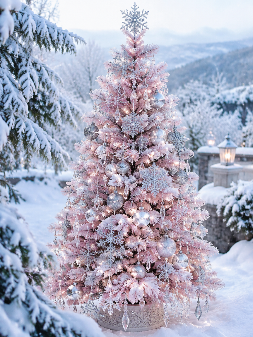 Pink and Silver Snowflake Tree