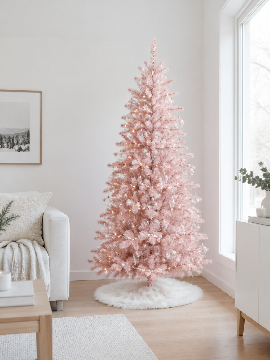 Blush Pink Minimalist Tree with White Lights