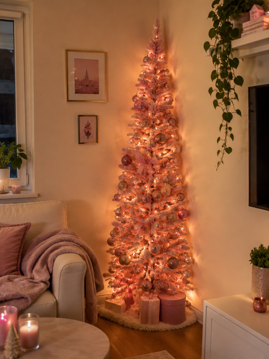 Pink Half Wall Corner Tree