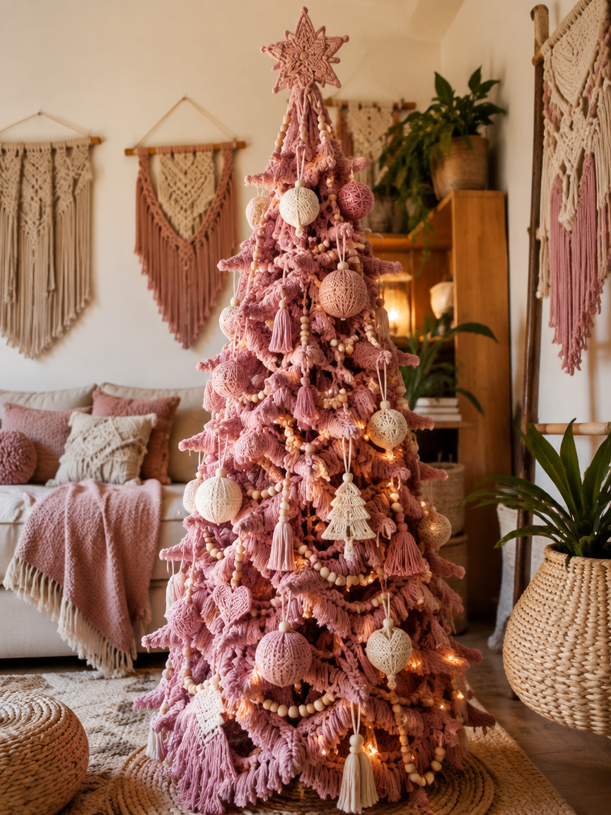 Pink Boho Macrame Tree