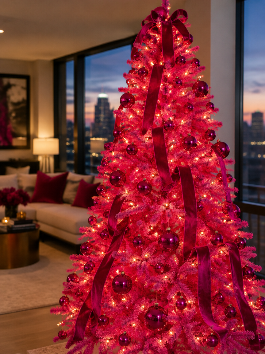 Hot Pink Velvet Ribbon Cascade Tree