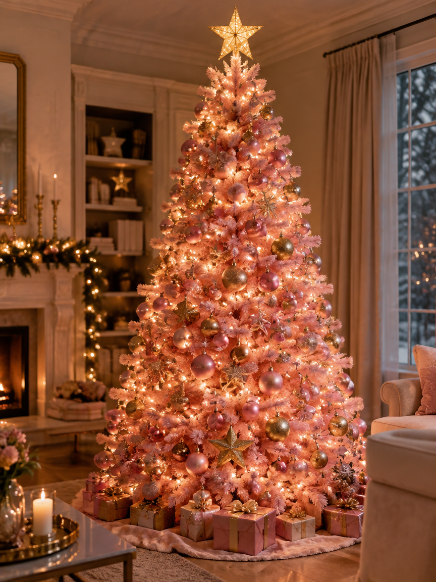 Pink and Gold Star Topper Tree