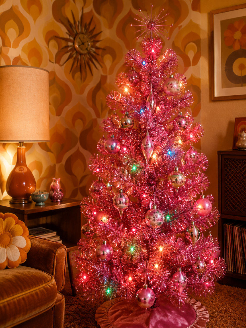 Pink Tinsel Retro Tree