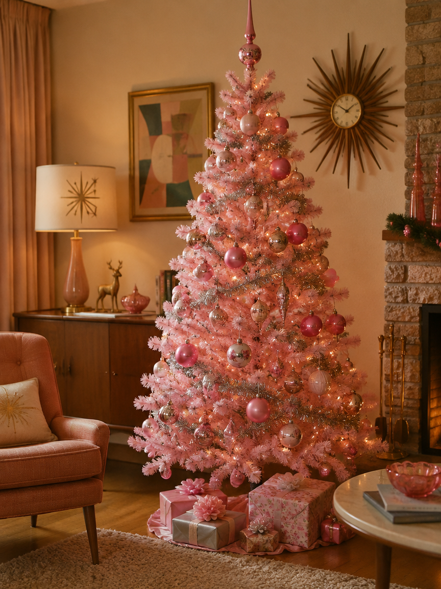 Vintage Retro Pink Shatterproof Bauble Tree