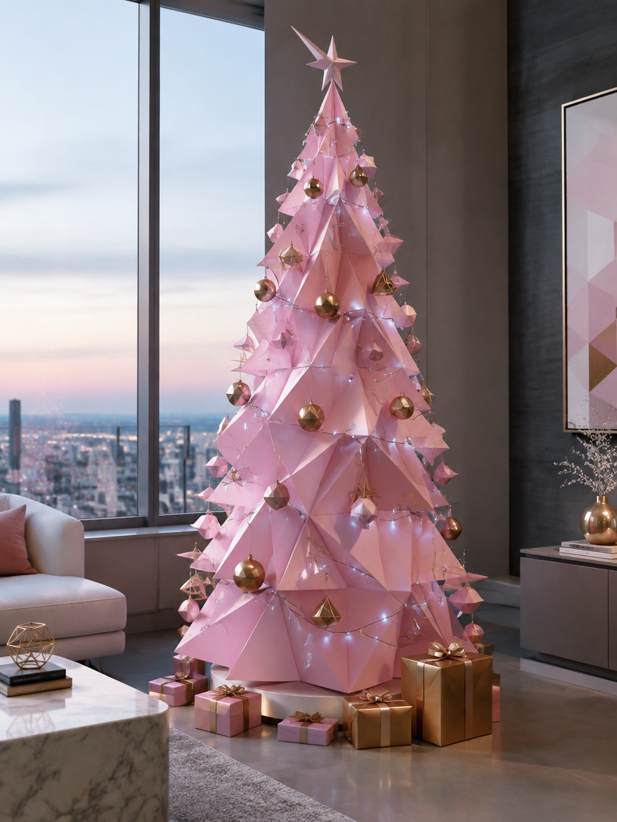 Pink Modern Geometric Tree