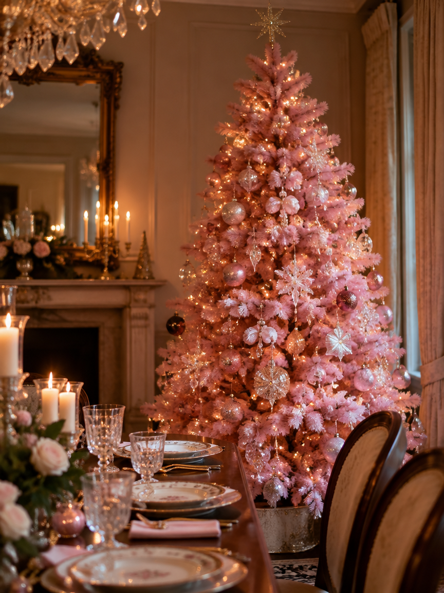 Pink Dining Room Tree with Crystal