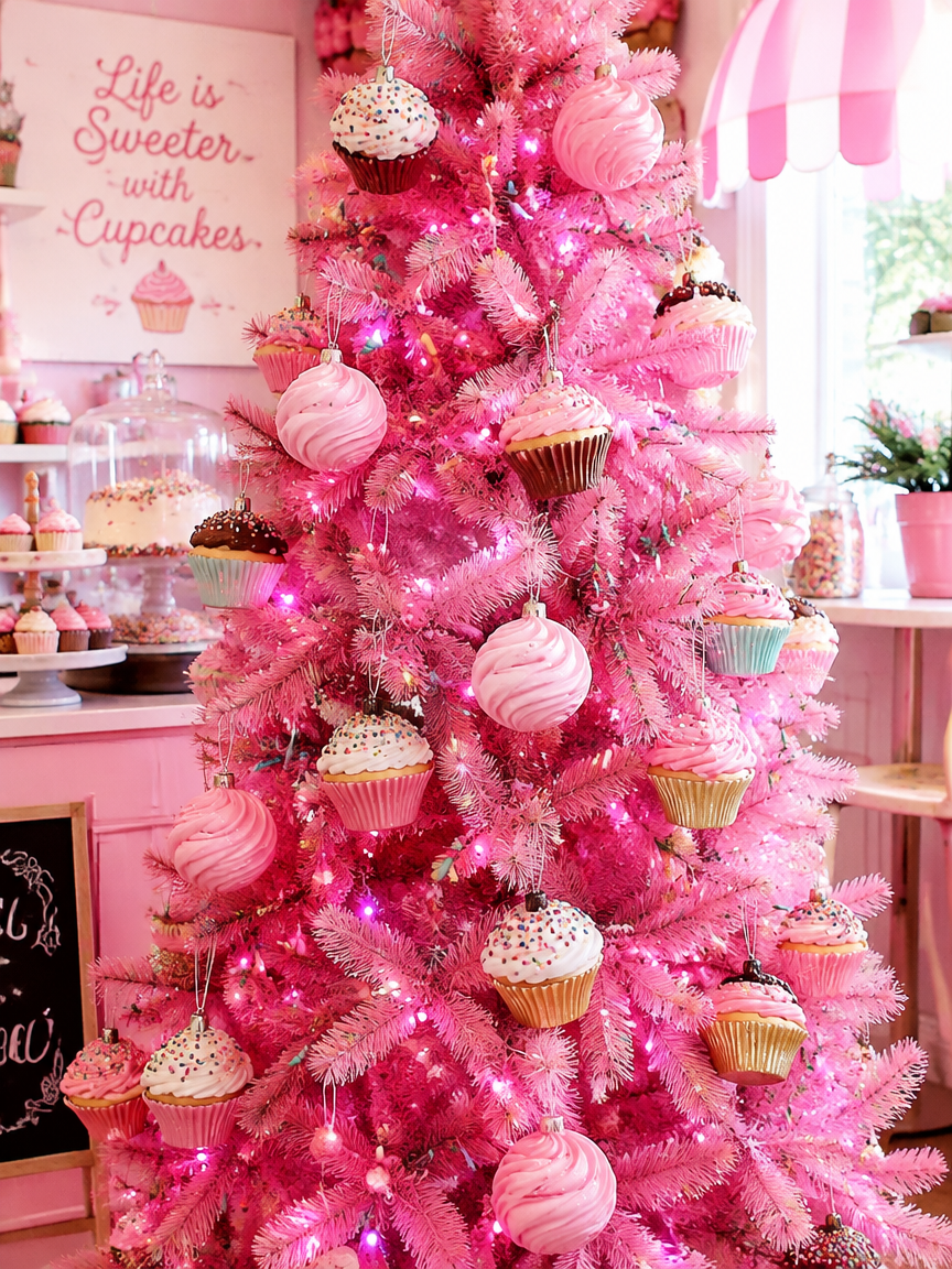Pink Cupcake Ornament Tree