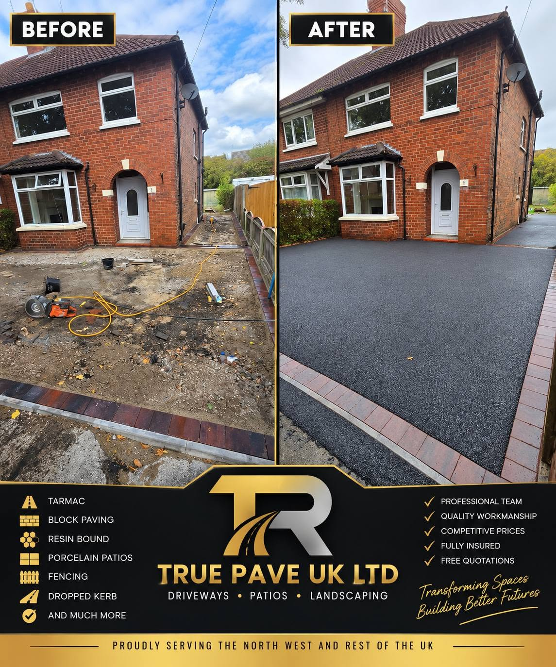 Before and after: a new tarmac driveway with block paving borders