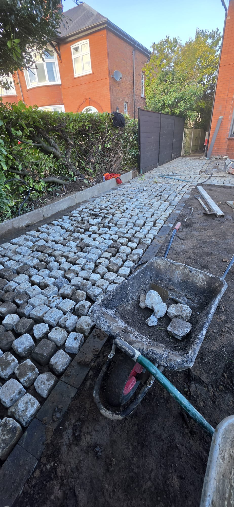 Cable stone driveway, mid-install