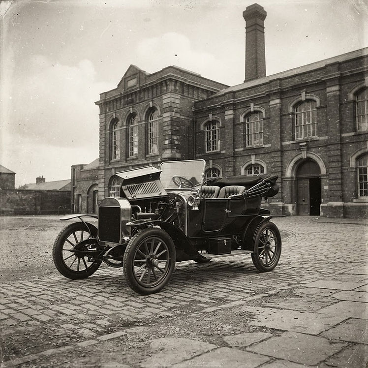 Historic view of a Clyde car built in Leicester in the early 1900s