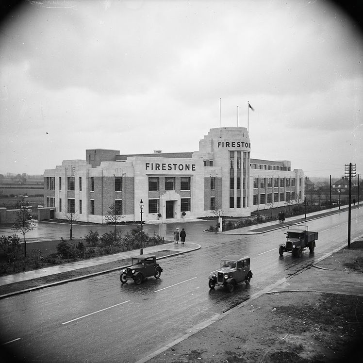 Historic photo of the Firestone factory on the Great West Road