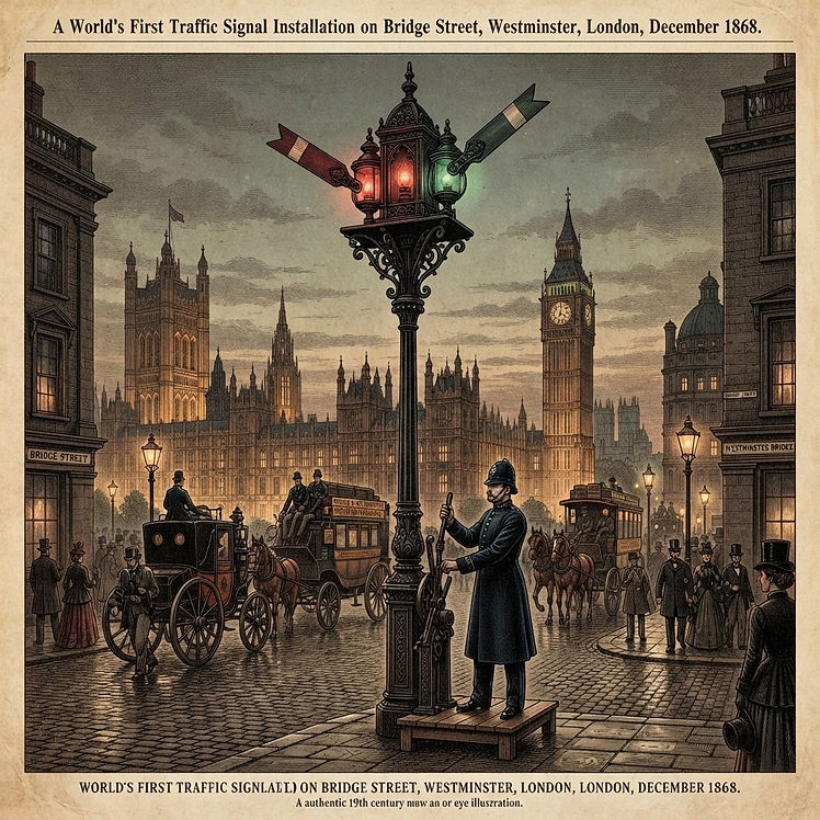 Illustration of the 1868 Westminster traffic light