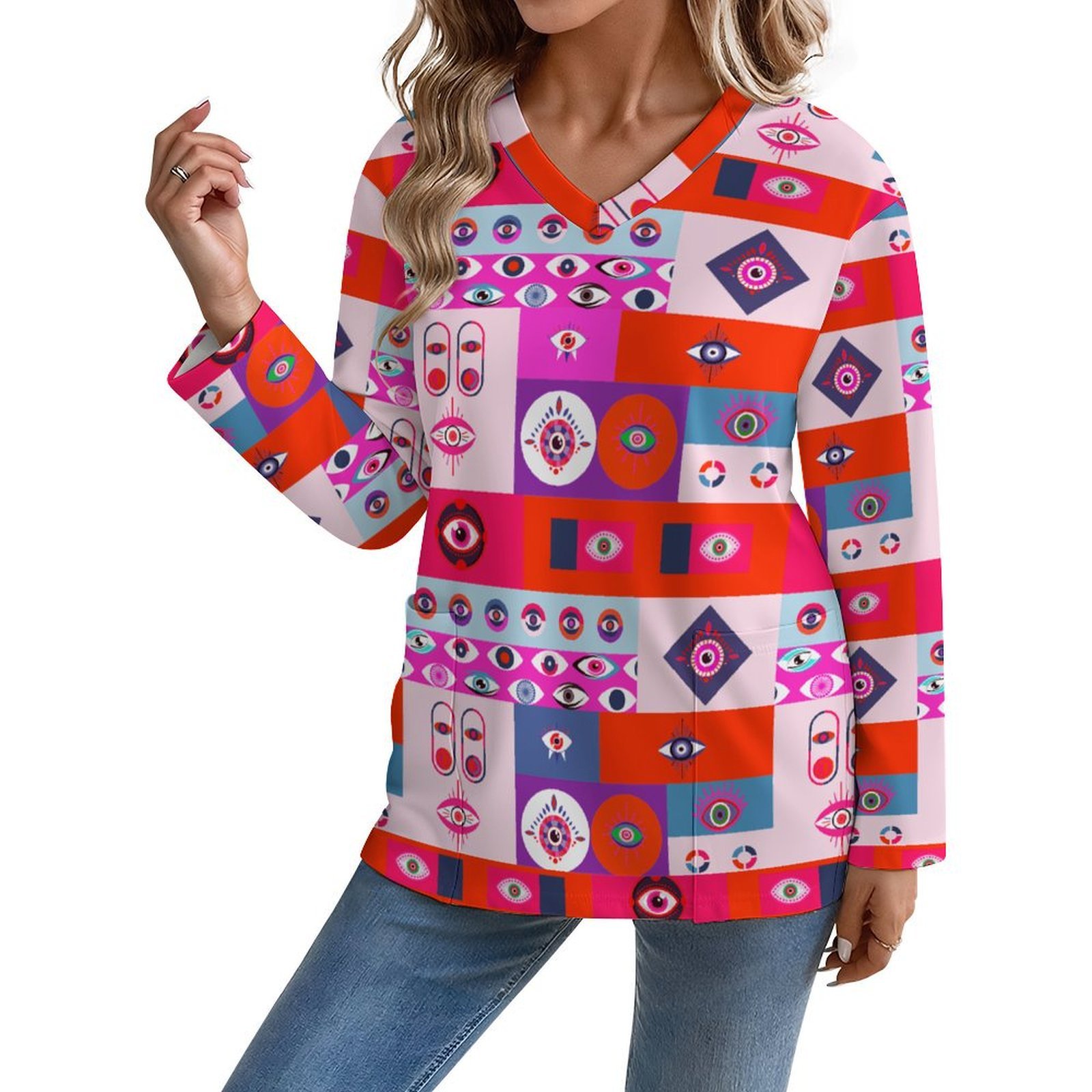 Eye for an Eye Long Sleeve Scrub Top V Neck