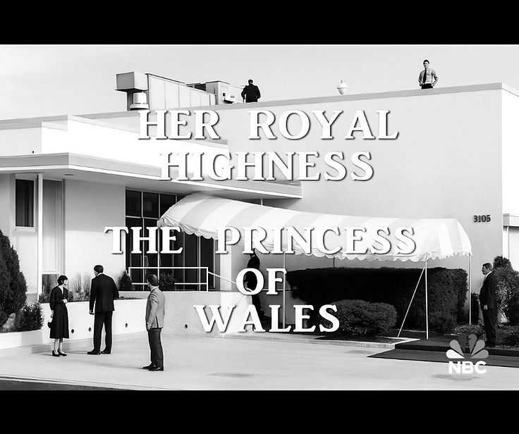An NBC broadcast still of the arrival, the building captioned with the Princess of Wales