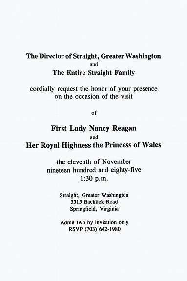 The invitation to the visit of First Lady Nancy Reagan and the Princess of Wales, 11 November 1985