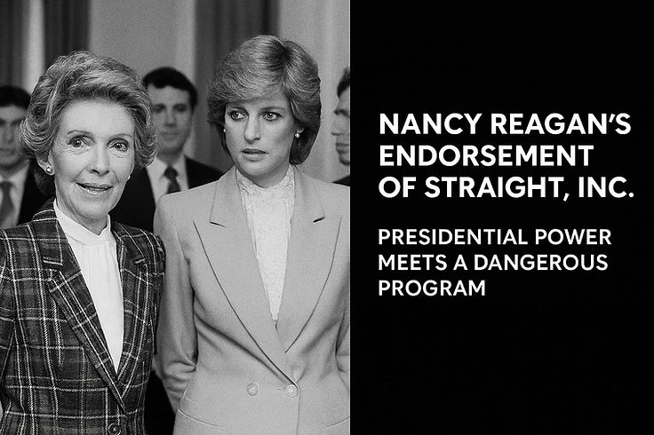 Nancy Reagan and the Princess of Wales photographed together beside the words Nancy Reagan’s endorsement of Straight, Inc.