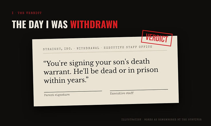 The verdict: the sheet of paper slid across the desk to sign, stamped VERDICT