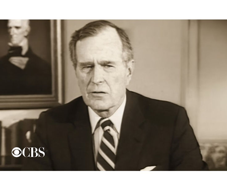 A CBS broadcast still of Vice President George H. W. Bush speaking in an interview