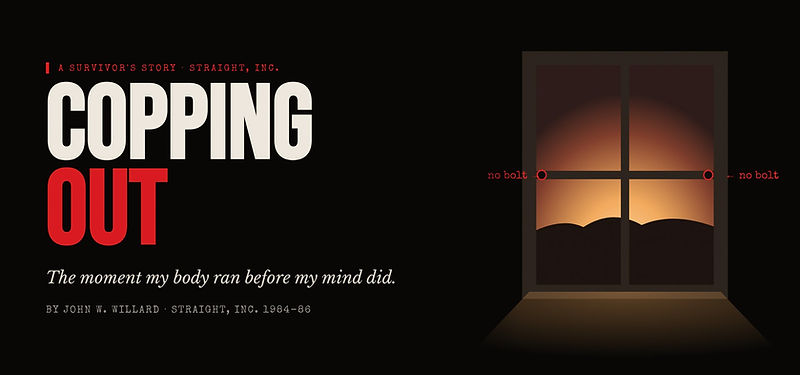 The Copping Out title plate: the title, the byline, and the window with no bolts on its frame