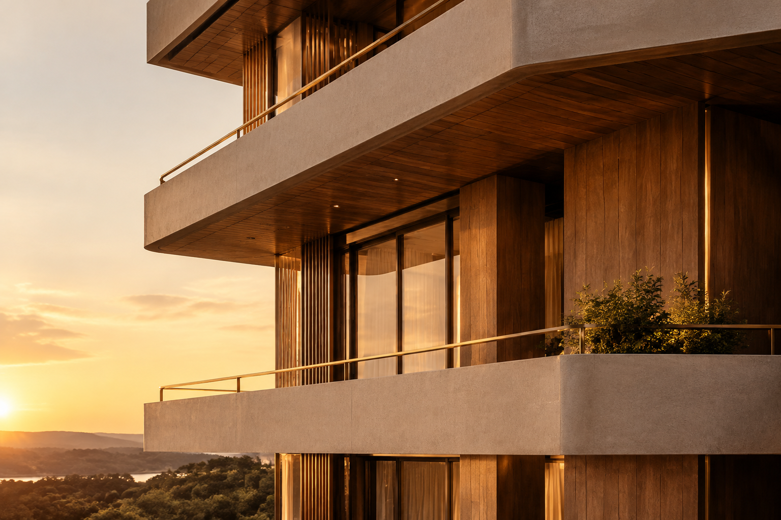 Modern architectural facade detail at golden hour