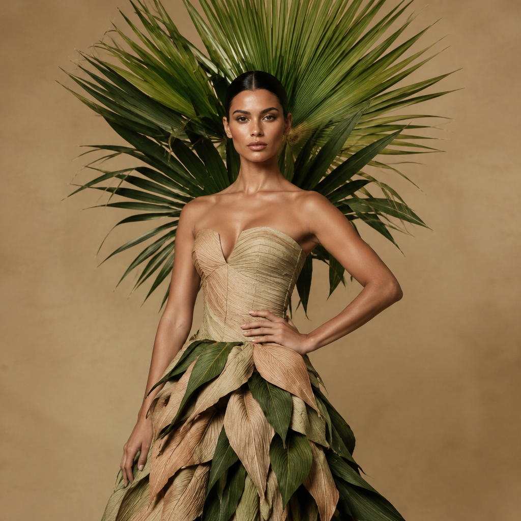 La Palma lotería costume idea with a fan of green palm fronds behind the head