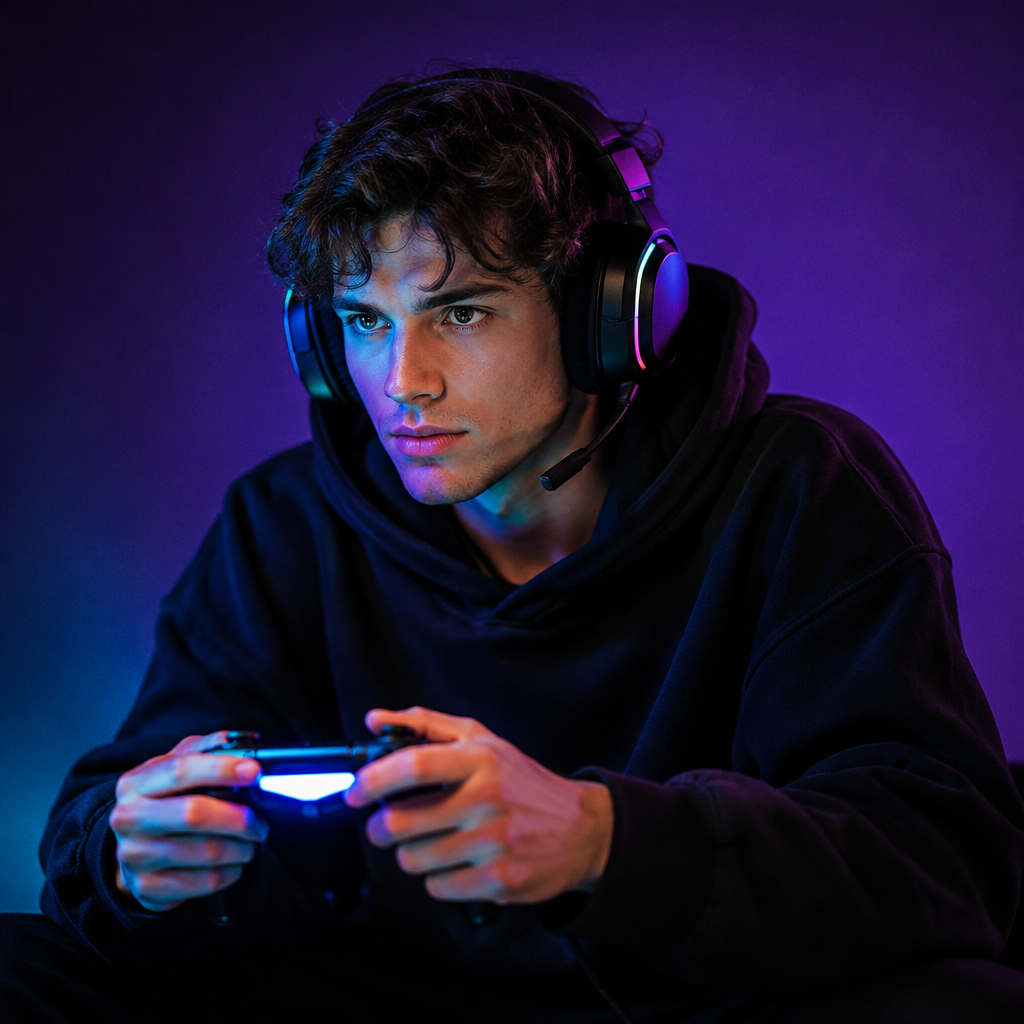 El Gamer lotería costume idea with a hoodie, gaming headset and glowing controller