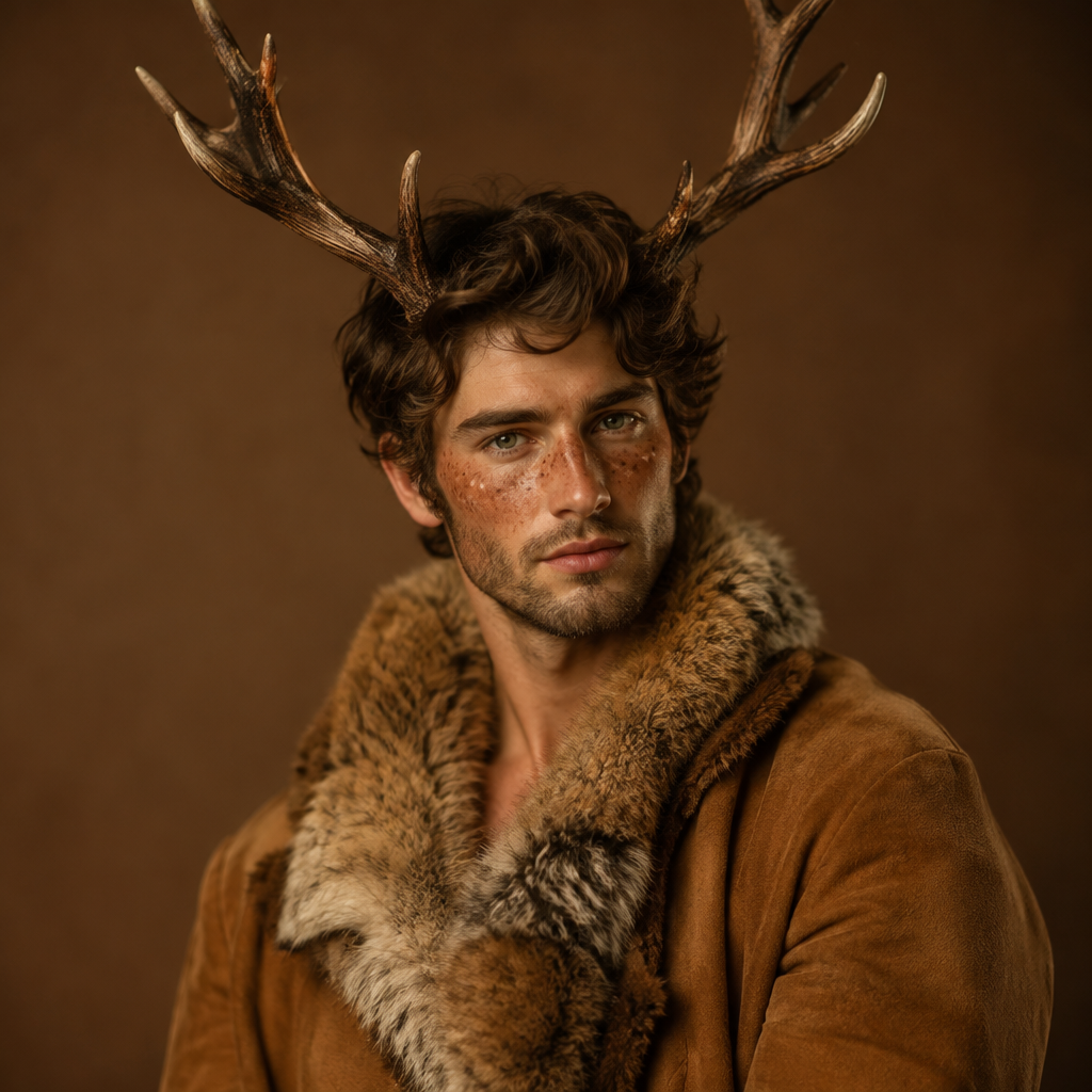 El Venado lotería costume idea with antlers, caramel suede and fawn makeup