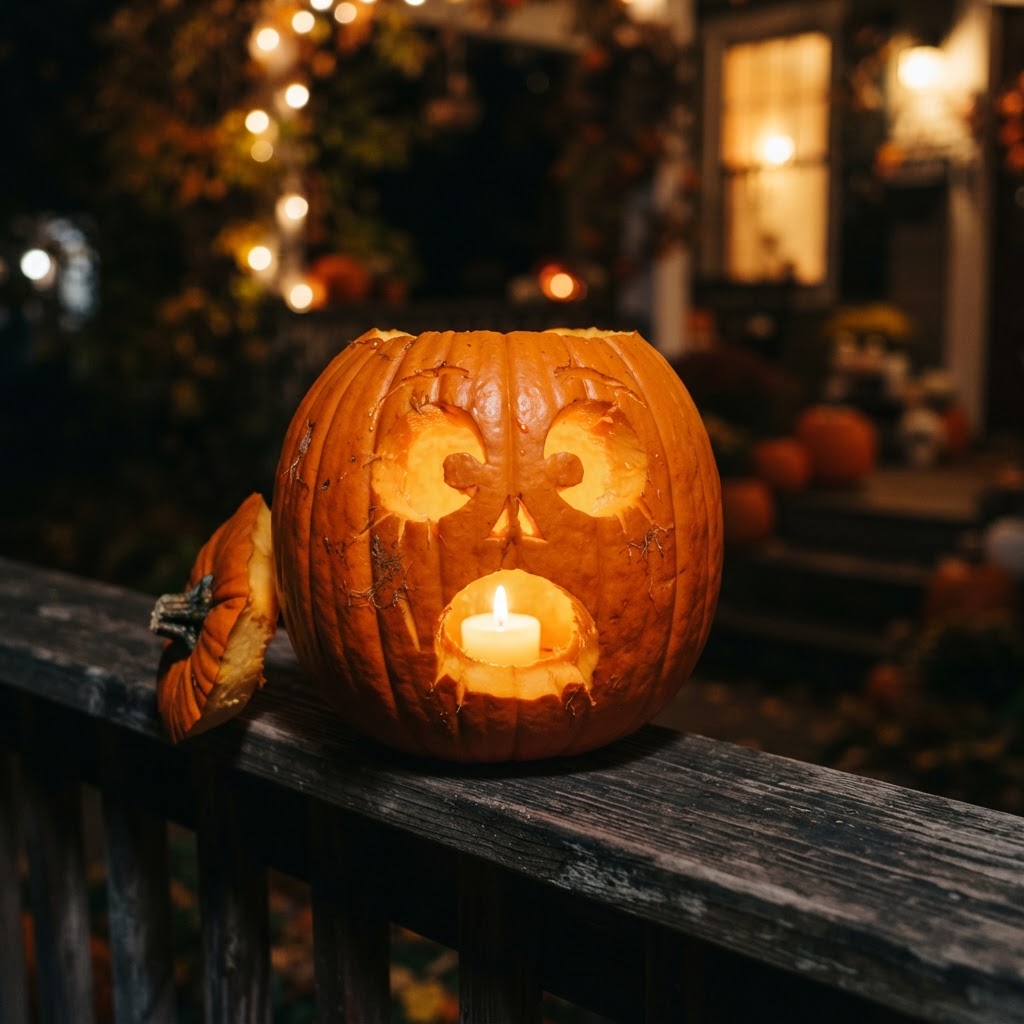 Surprised jack-o-lantern with wide round eyes and O-shaped mouth