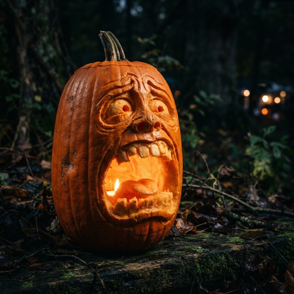 Screaming jack-o-lantern with wide open howling mouth