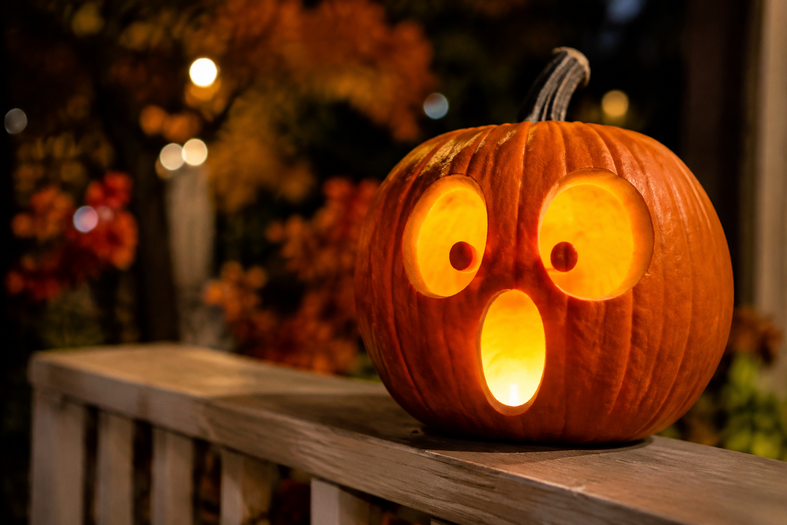 Surprised jack-o-lantern with wide round eyes and O-shaped mouth