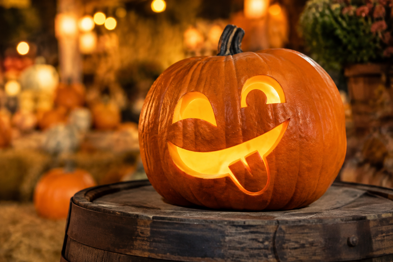 Cheeky jack-o-lantern with tongue sticking out playfully