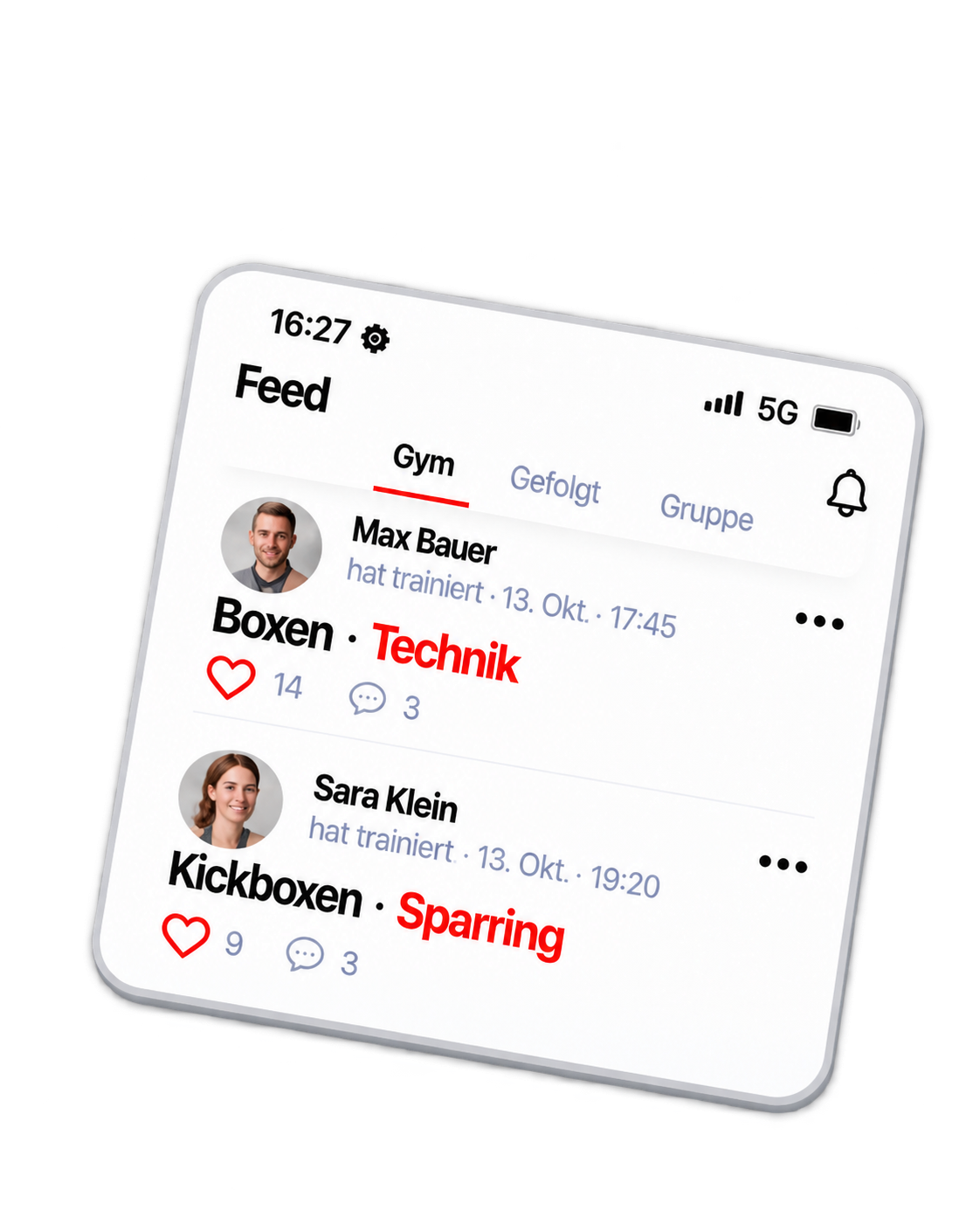 Community-Feed mit Trainings-Einträgen