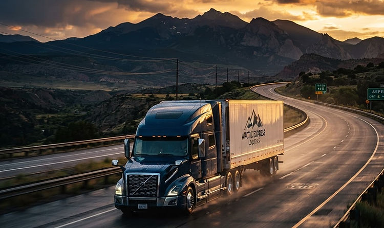A full semi truck being loaded at a distribution center dock at night