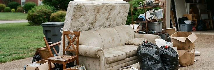Pile of furniture, boxes and bags waiting to be hauled away