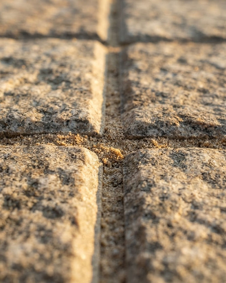 Macro detail of perfectly aligned stone paver seams