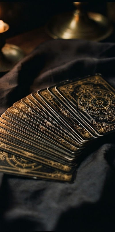 Face-down tarot cards resting on dark silk