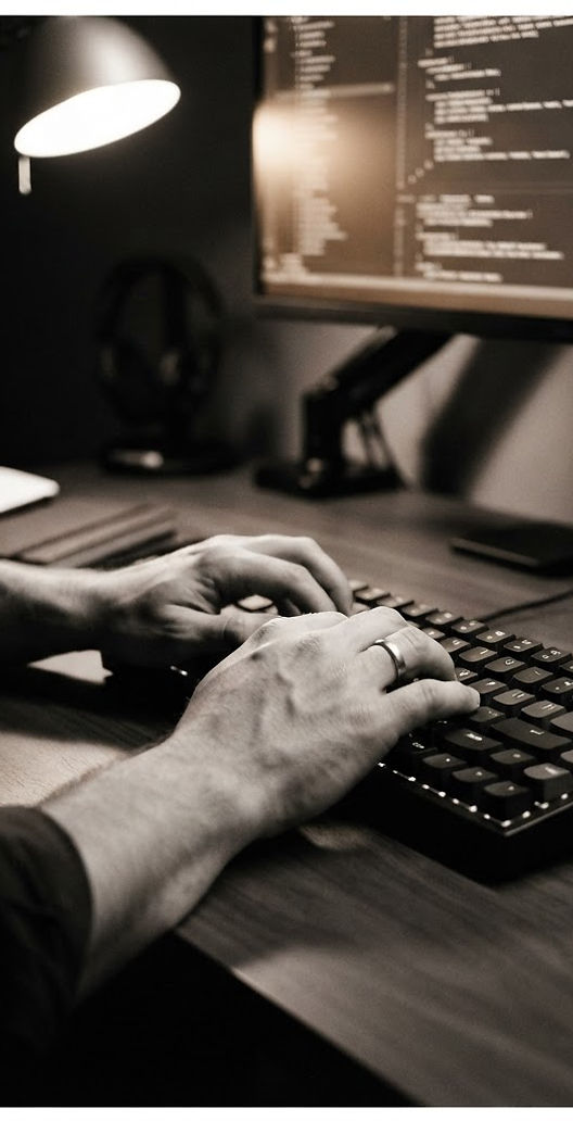 Developer's hands typing on a mechanical keyboard
