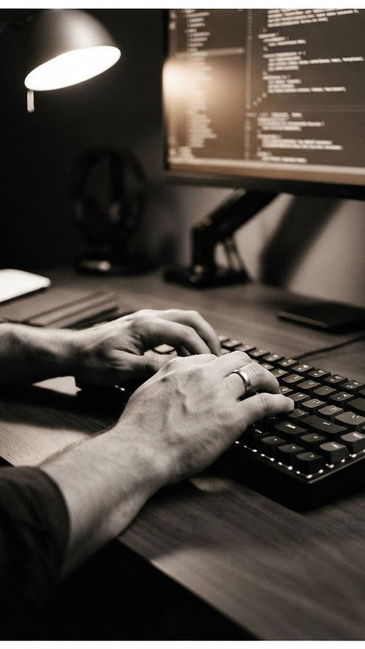 Developer's hands typing on a mechanical keyboard