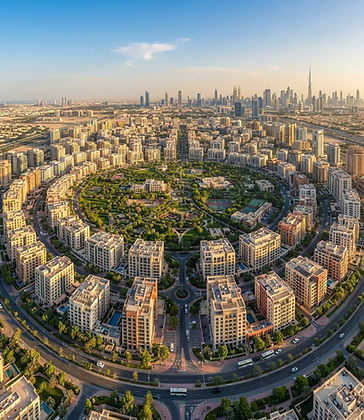 Nieruchomości JVC — Jumeirah Village Circle z lotu ptaka w świetle dziennym