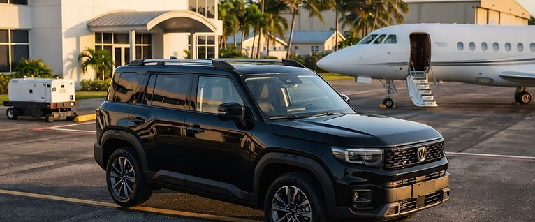 Chauffeur-driven Changan Deepal G318 executive SUV at Odyssey Aviation, Nassau
